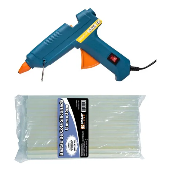 Kit Pistola Cola Quente Gt-188 60w Bivolt + 1 Kg Cola Grossa Cor Azul 110V/220V Foto 1