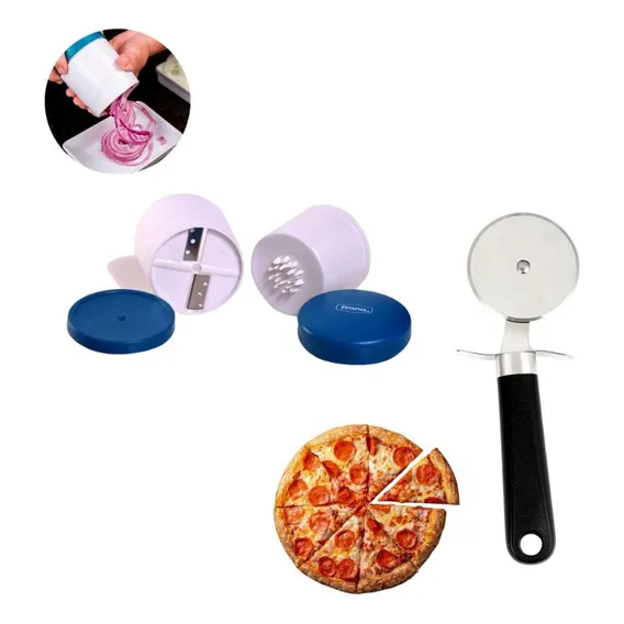 Kit Pizzaiolo Fatiador Cortador Espiral Vegetais Manual Foto 1