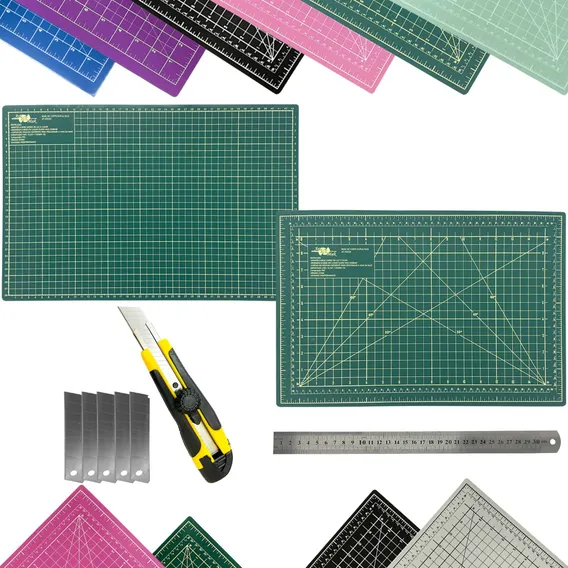 Kit Placa Corte Patchwork A3 Regua 30 Estilete Profissional Cor Verde Foto 1