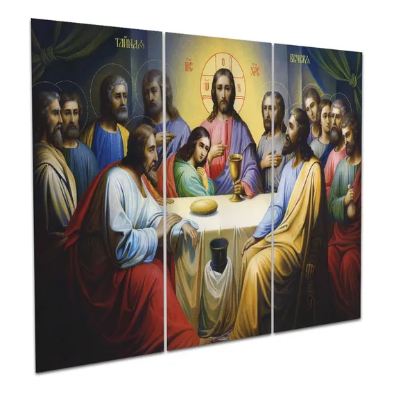 Kit Placa Quadro Decorativo 3pç 3d Borda Infinita Santa Ceia Foto 1