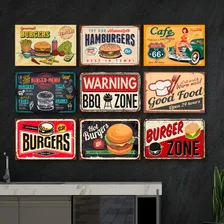Kit Placas Decorativas Hamburgers Lanches Bbq Mdf - 9 Placas Foto mini 1