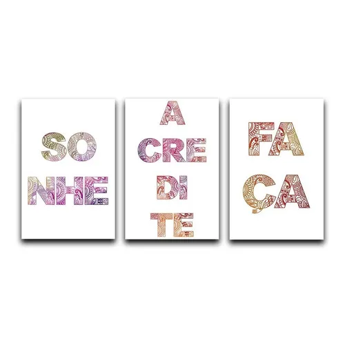 Kit Placas Quadros Decorativos 3 Pçs 20x30 Sonhe Acredite Foto 1
