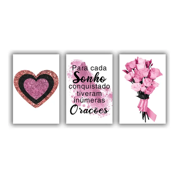 Kit Placas Quadros Decorativos 3pçs 20x30 Sonho E Oração Foto 1
