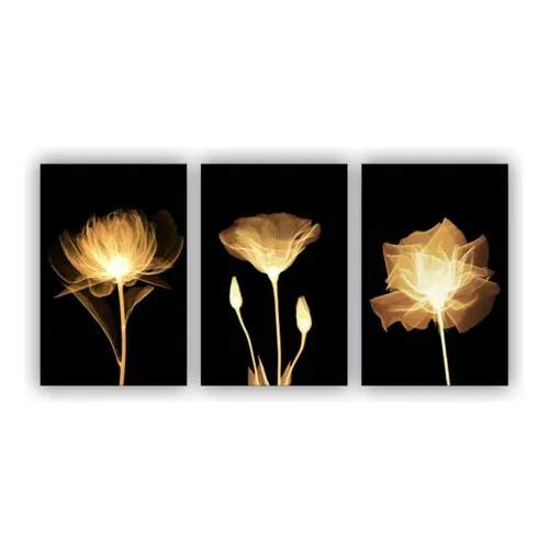 Kit Placas Quadros Sala 3 Pçs 20x30 Floral Flores Amarelas Foto 1