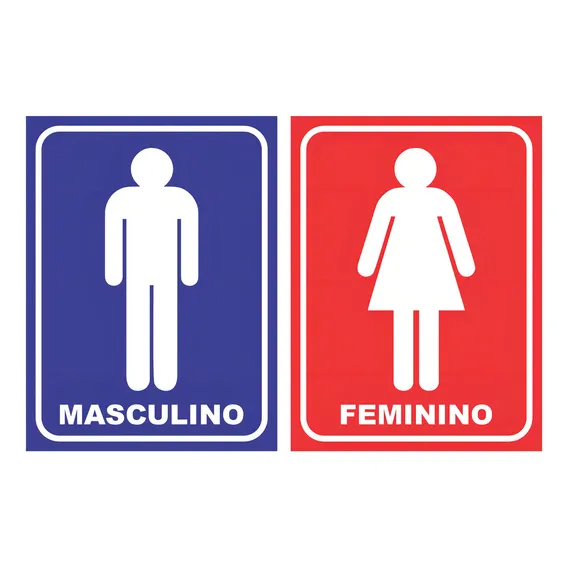 Kit Placas Sinalizadoras Banheiro Masculino Feminino Pvc Foto 1
