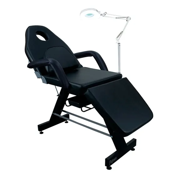 Kit Poltrona Fixa Reclinavel Lupa Articulada + Fixador para Estética Tatuador Cor Preto Foto 1