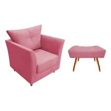 Kit Poltrona Isis + Puff Retangular Suede Rosa Foto mini 1