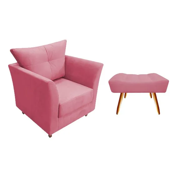 Kit Poltrona Isis + Puff Retangular Suede Rosa Foto 1
