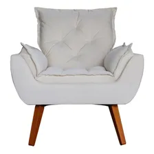 Kit Poltrona + Puff Opala Exclusivo Decorativa Sala Linho Cor Cru Foto mini 2