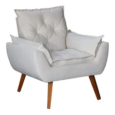 Kit Poltrona + Puff Opala Exclusivo Decorativa Sala Linho Cor Cru Foto mini 1