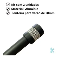 Kit Ponteira Para Varão Cortina 28mm Strass Alumínio Par Cor Preto Foto mini  3