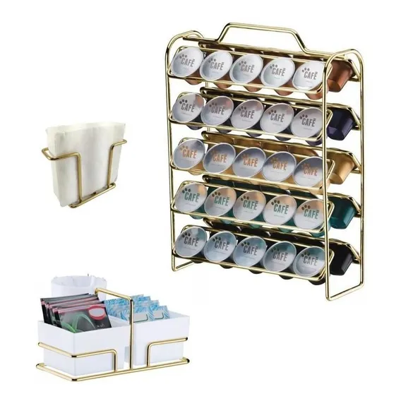 Kit Porta CĂĄpsulas Nespresso Guardanapo SachĂȘ Dourado Future Foto 1