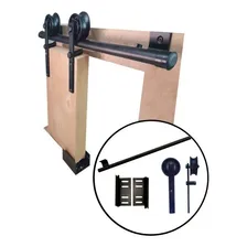 Kit Porta Celeiro Tubular Preto Roldana Aparente 1,50m Foto mini 1