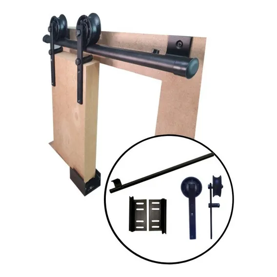Kit Porta Celeiro Tubular Preto Roldana Aparente 1,50m Foto 1