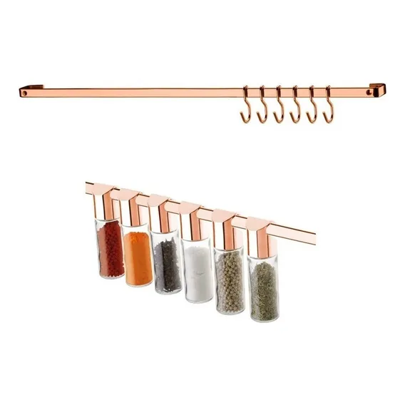 Kit Porta Condimentos Temperos + Barra 45cm Rose Gold Future Foto 1