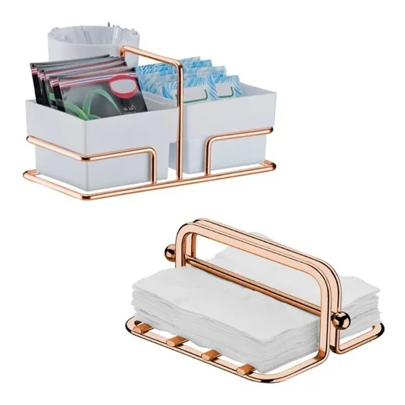 Kit Porta Guardanapos Com Peso + Porta Sachês 1156 Rosé Gold Foto 1