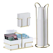 Kit Porta Guardanapos Sachês Chá Suporte Copos Aço Dourado Foto  mini 1