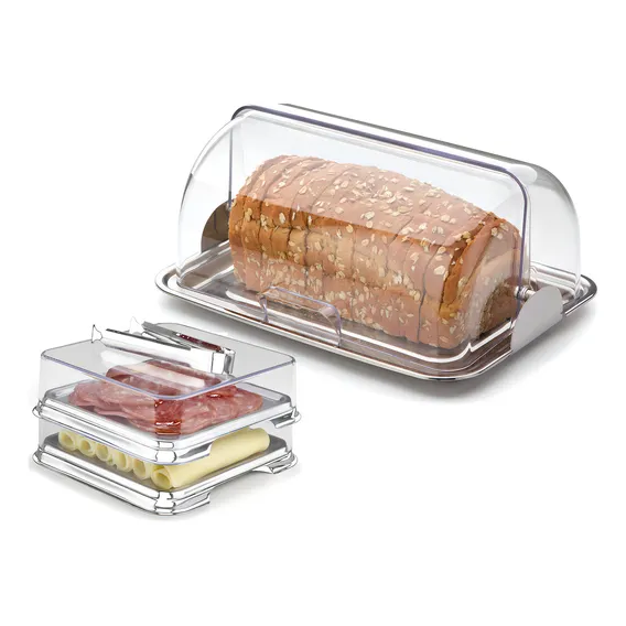 Kit Porta Pão E Porta Frios Aço Inox Tampa E Pinça - Forma Foto 1