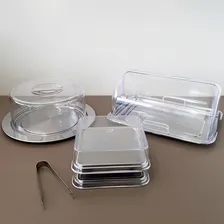 Kit Porta Pão Porta Frios E Porta Bolo Aço Inox Tampas Foto mini  2