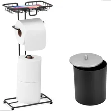 Kit Porta Papel Higiênico Lixeira Lavabo Banheiro Preto Foto mini 1
