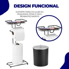 Kit Porta Papel Higiênico Lixeira Lavabo Banheiro Preto Foto mini 3