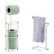 Kit Porta Papel Higiênico 1609 + Toalheiro Pia Chão Cromado Foto mini 1