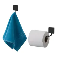 Kit Porta Papel Higiênico + Gancho Porta Toalha Future Preto Foto mini 1