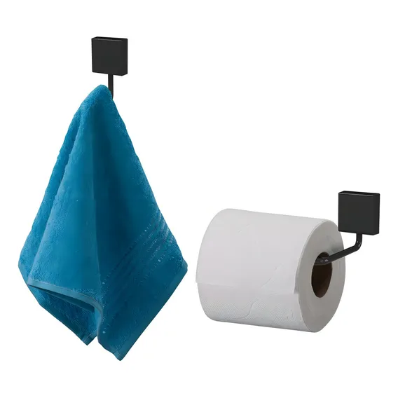 Kit Porta Papel Higiênico + Gancho Porta Toalha Future Preto Foto 1