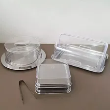 Kit Porta Pão, Porta Frios E Boleira Inox Tampa Pinça Forma Foto mini 2