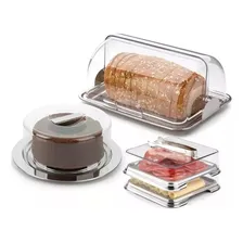 Kit Porta Pão, Porta Frios E Boleira Inox Tampa Pinça Forma Foto mini 1