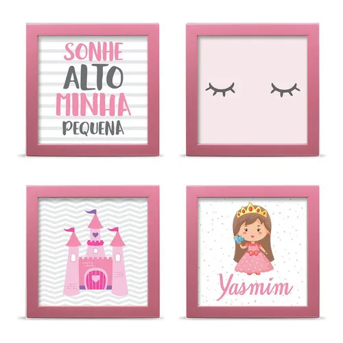 Kit Porta Retrato Decorativo Rosa BebĂȘ 20x20 - 4 Unidades Foto 1