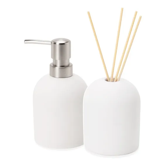 Kit Porta Sabonete Líquido E Difusor Branco Em Cimento Mart Foto 1