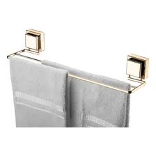 Kit Porta Toalha Duplo Toalheiro Ventosa Lavabo Dourado Cor Preto Foto mini 2