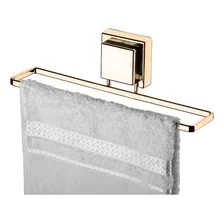 Kit Porta Toalha Duplo Toalheiro Ventosa Lavabo Dourado Cor Preto Foto mini 4