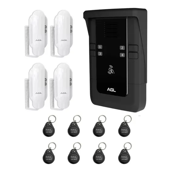 Kit porteiro coletivo Agl s500 4 pontos com 4 interfones s100 Foto 1