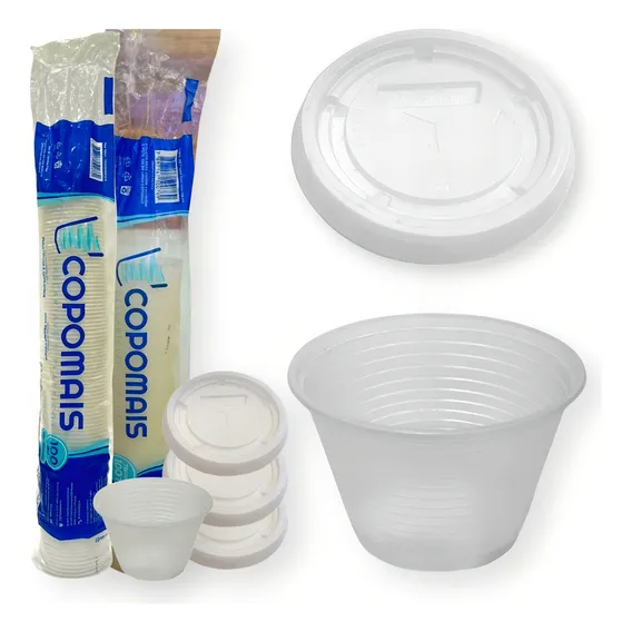 Kit Pote Descartável Transparente 100ml + Tampa 100t 100und Foto 1