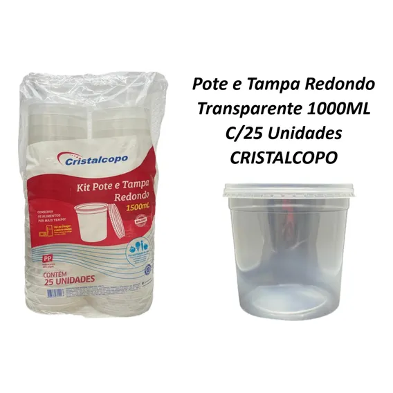 Kit Pote E Tampa Redondo Pp 1500ml C/25un Cristalcopo Foto 1