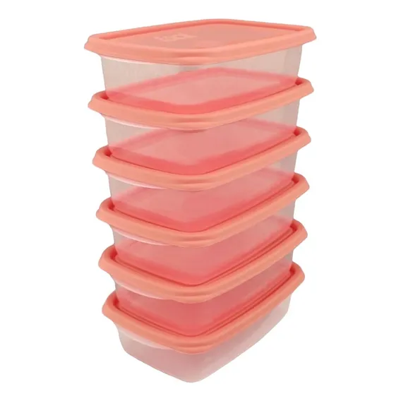 Kit Potes Plastico 12 Sanremo 785ml Freezer Microondas Cor Salmão Foto 1