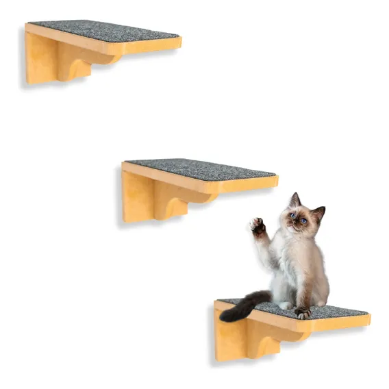 Kit Prateleira Para Gatos Em Mdf 15mm Degrau Com Carpete Cor Grafite Foto 1