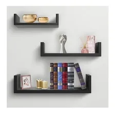 Kit Prateleiras Em Mdf Pretas Com 3 Peças E Abas Laterais Cor Preto Foto mini 4