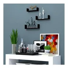 Kit Prateleiras Em Mdf Pretas Com 3 Peças E Abas Laterais Cor Preto Foto mini 3