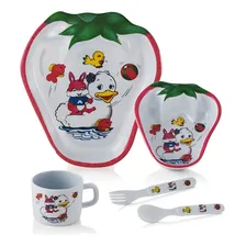 Kit Prato Alimentação Bebe Infantil Melamina - 5 Peças Cor Morango Oceano Personagem Peixes Foto mini 1