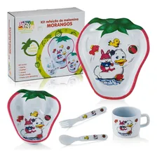 Kit Prato Alimentação Bebe Infantil Melamina - 5 Peças Cor Morango Oceano Personagem Peixes Foto mini 2