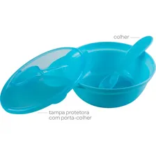 Kit Prato Bowl Com Tampa E Colher 300ml Azul - Buba Foto mini  2