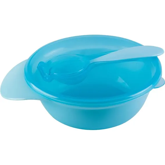 Kit Prato Bowl Com Tampa E Colher 300ml Azul - Buba Foto 1