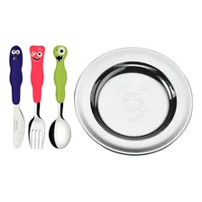 Kit Prato Estampado Baby Friends Talheres Lirous Tramontina Cor Prateado Foto mini 1