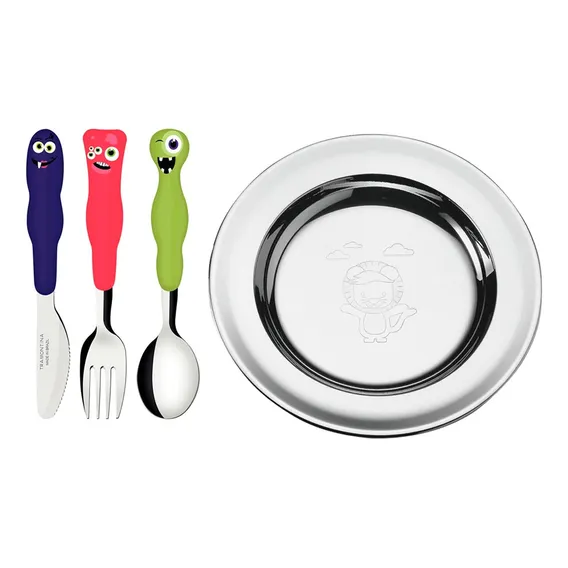 Kit Prato Estampado Baby Friends Talheres Lirous Tramontina Cor Prateado Foto 1