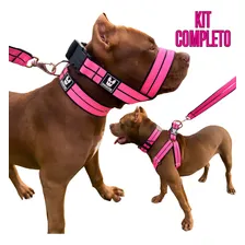 Kit Premium Peitoral Focinheira Coleira P/ Cachorro + Brinde Cor Rosa Tamanho Da Coleira P Foto  mini 1