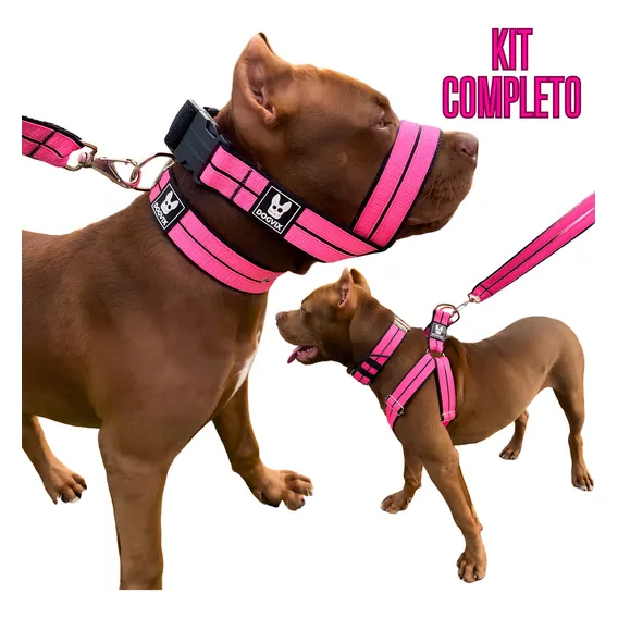 Kit Premium Peitoral Focinheira Coleira P/ Cachorro + Brinde Cor Rosa Tamanho Da Coleira P Foto 1