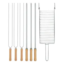 Kit Preparo Churrasco Grelha Espetos 3 Simples E 3 Duplo Mor Foto mini 1